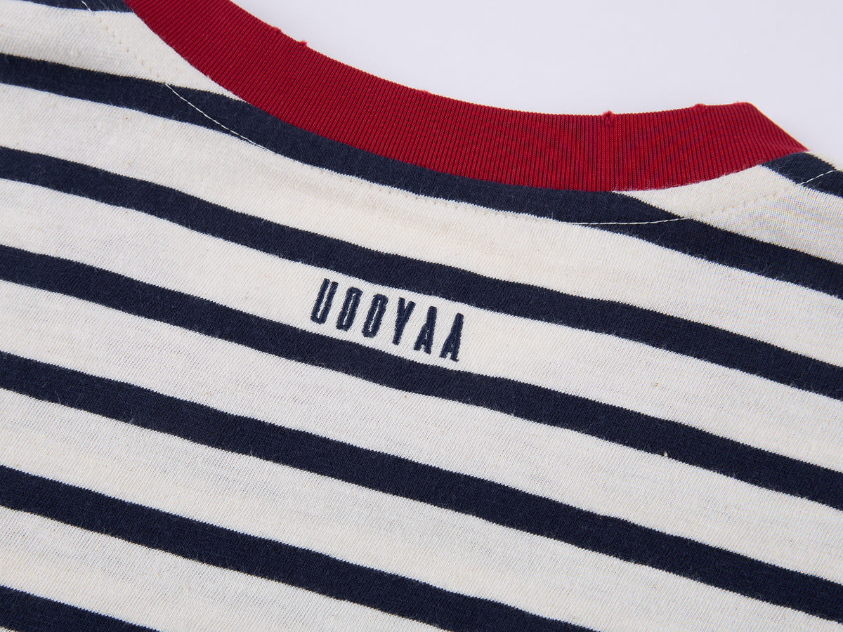 Sporty Cherry Appliqué Embroidered Breton Sweatshirt