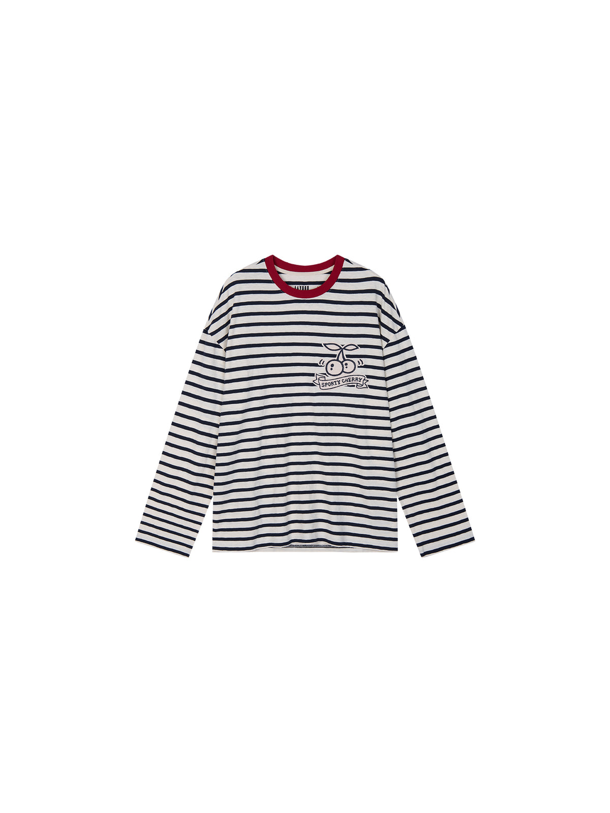 Sporty Cherry Appliqué Embroidered Breton Sweatshirt