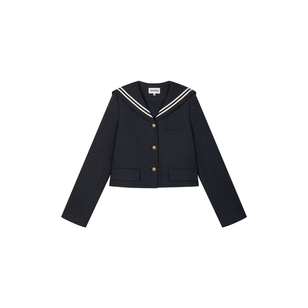 Sporty Cherry Sailor Collar Embroidered Blazer