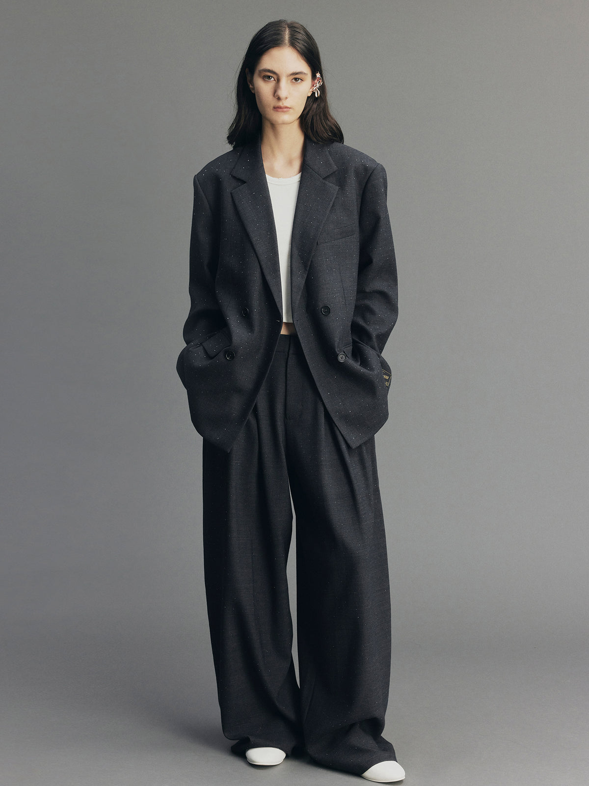 Glam Pleat Rhinestone Tailored Pants