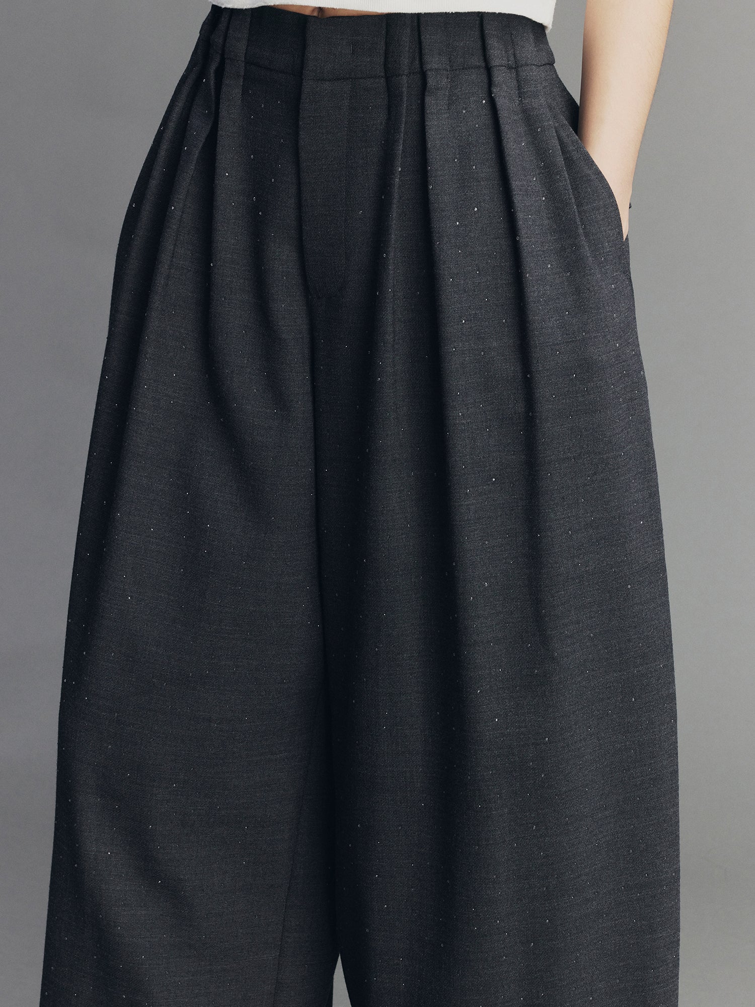 Glam Pleat Rhinestone Tailored Pants
