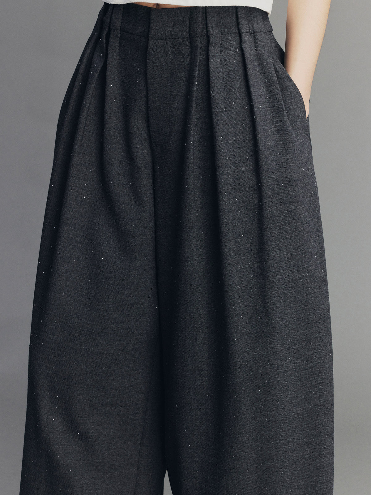 Glam Pleat Rhinestone Tailored Pants