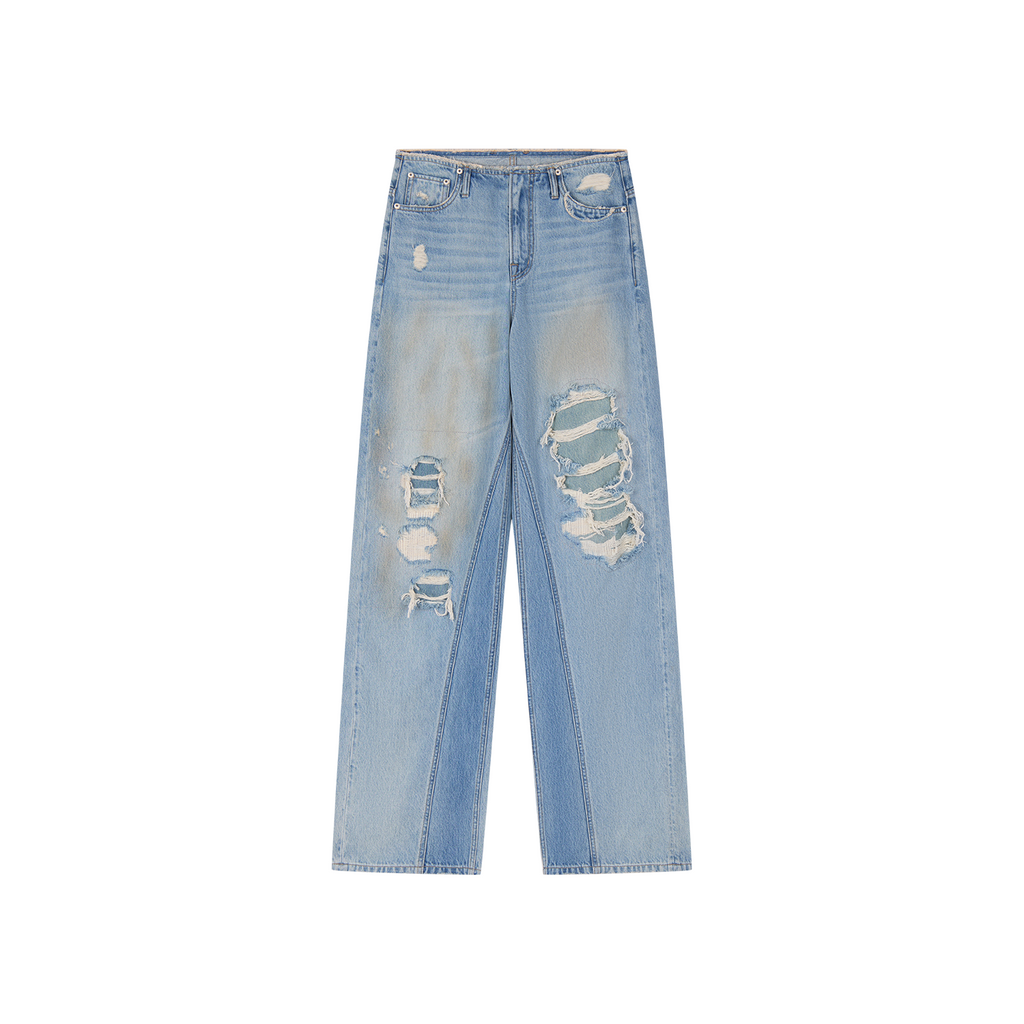 Rock Patchwork Waistband Free Distressed Jeans