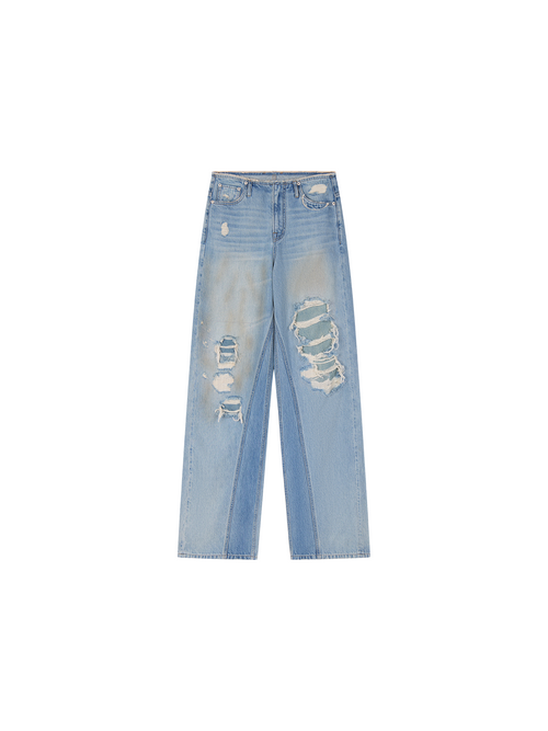 Rock Patchwork Waistband Free Distressed Jeans