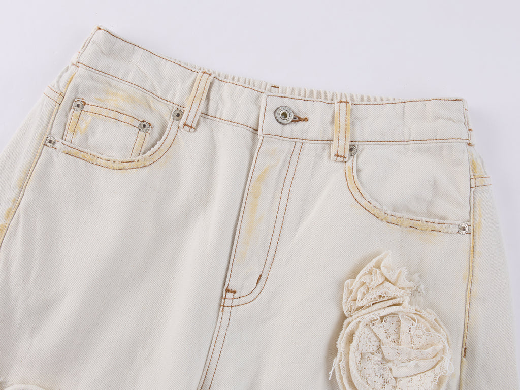 Casual Romantic Lace Crochet Denim Pants