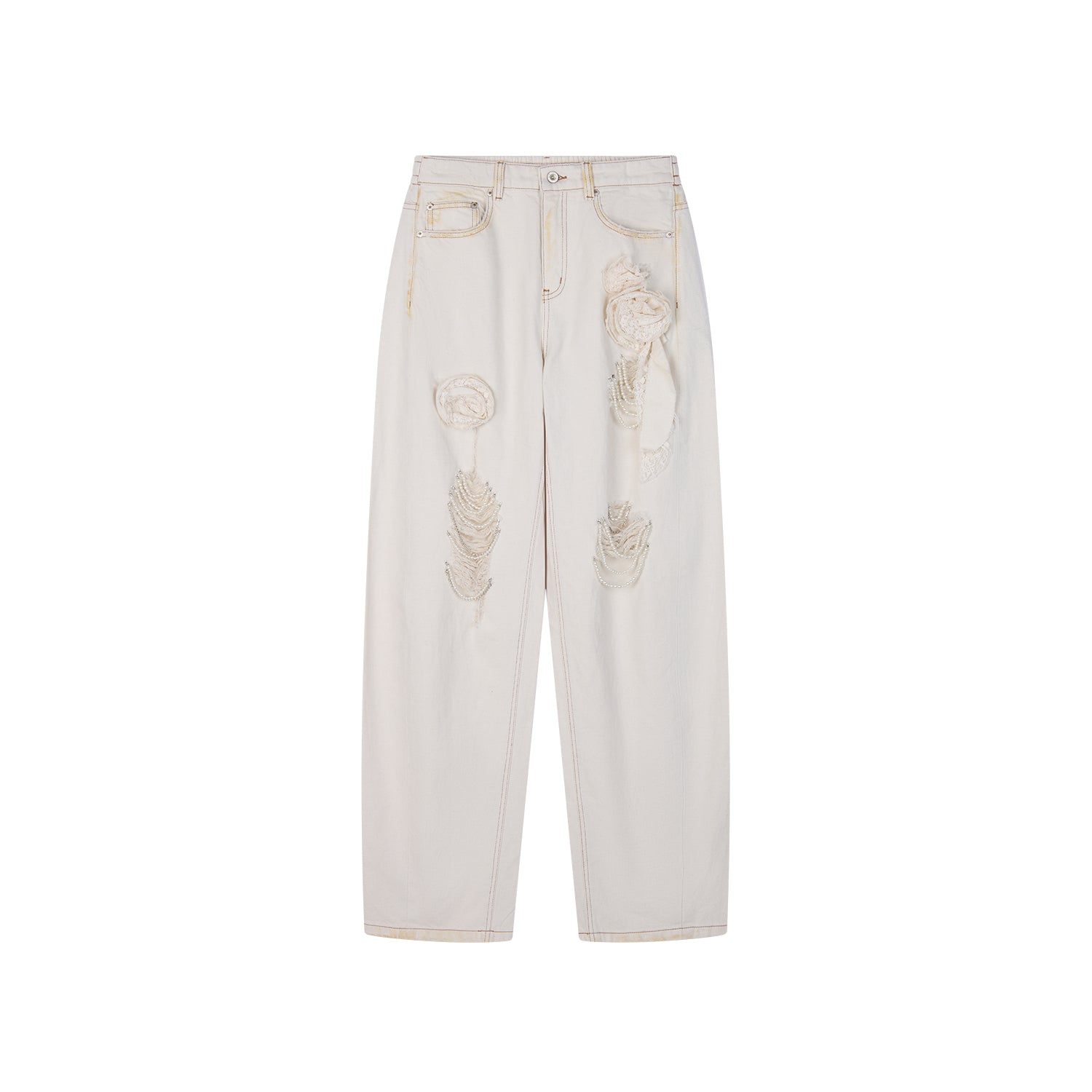 Casual Romantic Lace Crochet Denim Pants