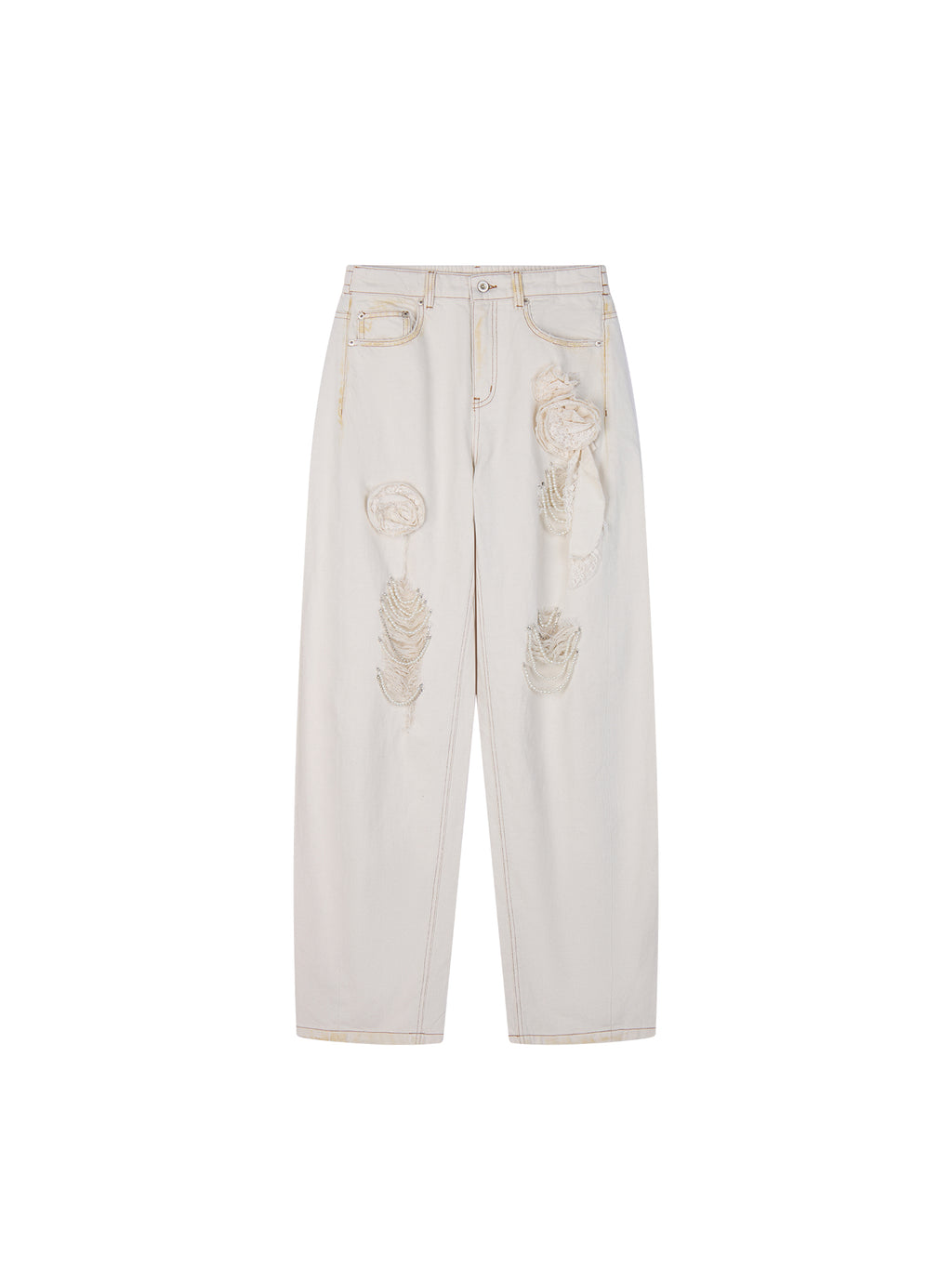 Casual Romantic Lace Crochet Denim Pants
