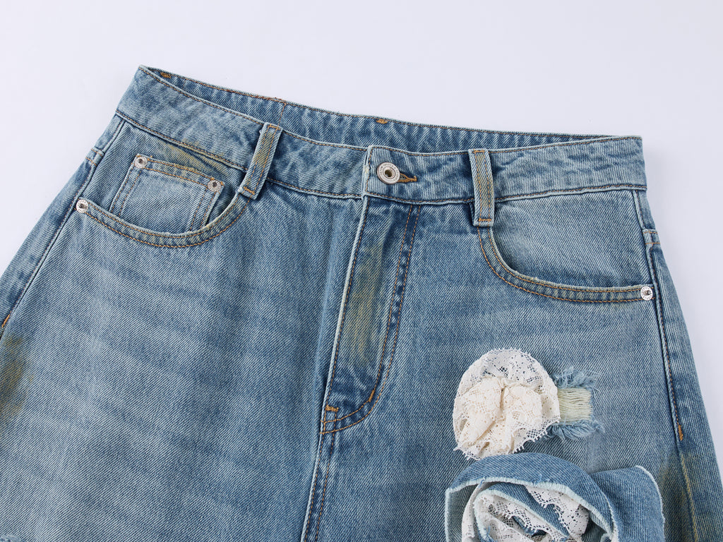 Casual Romantic Lace Crochet Bootcut Jeans