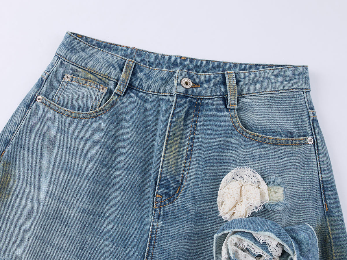 Casual Romantic Lace Crochet Bootcut Jeans