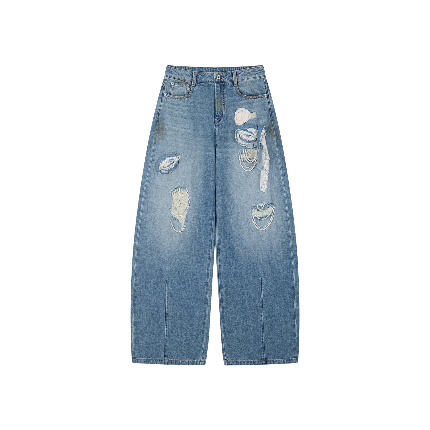 Casual Romantic Lace Crochet Bootcut Jeans