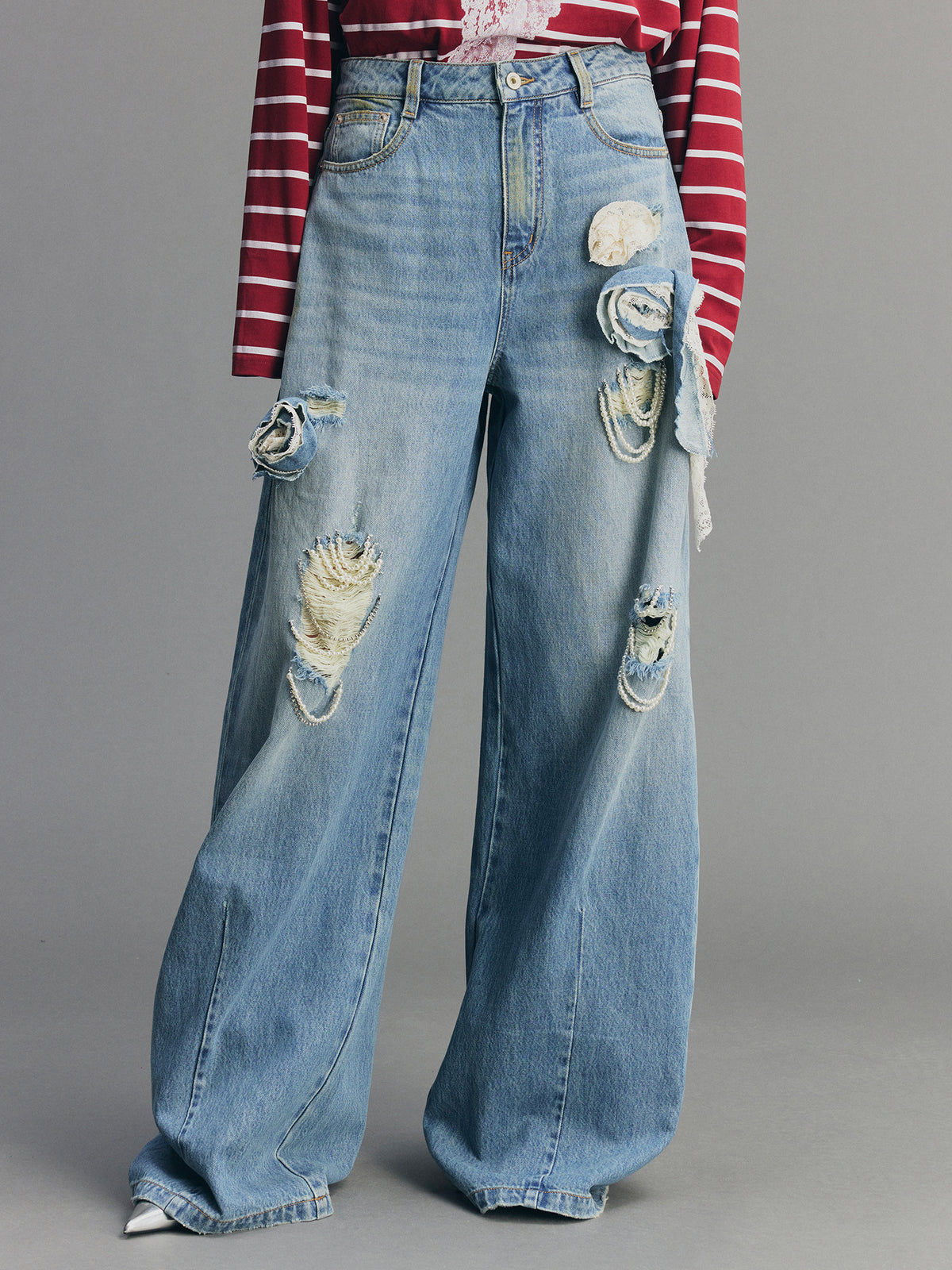 Casual Romantic Lace Crochet Bootcut Jeans