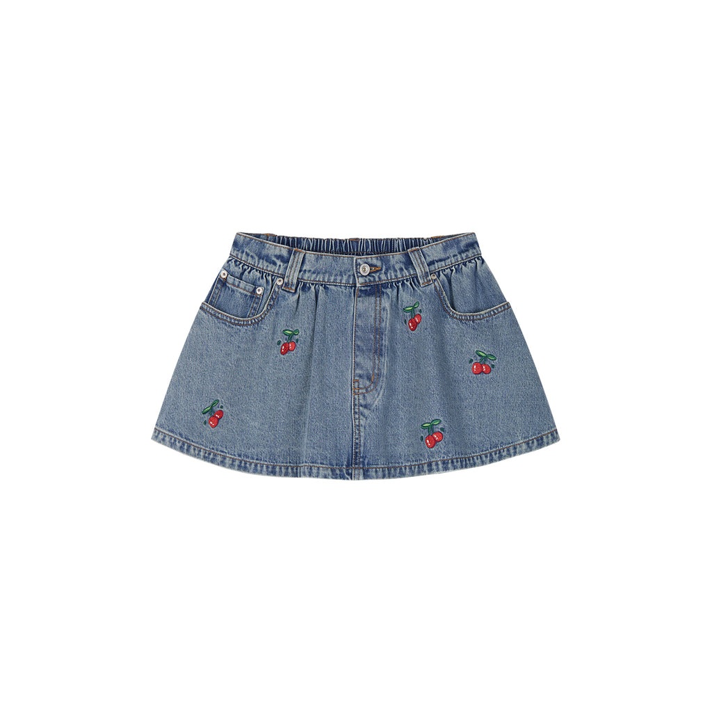 Cherry Wave Hem Denim Skirt