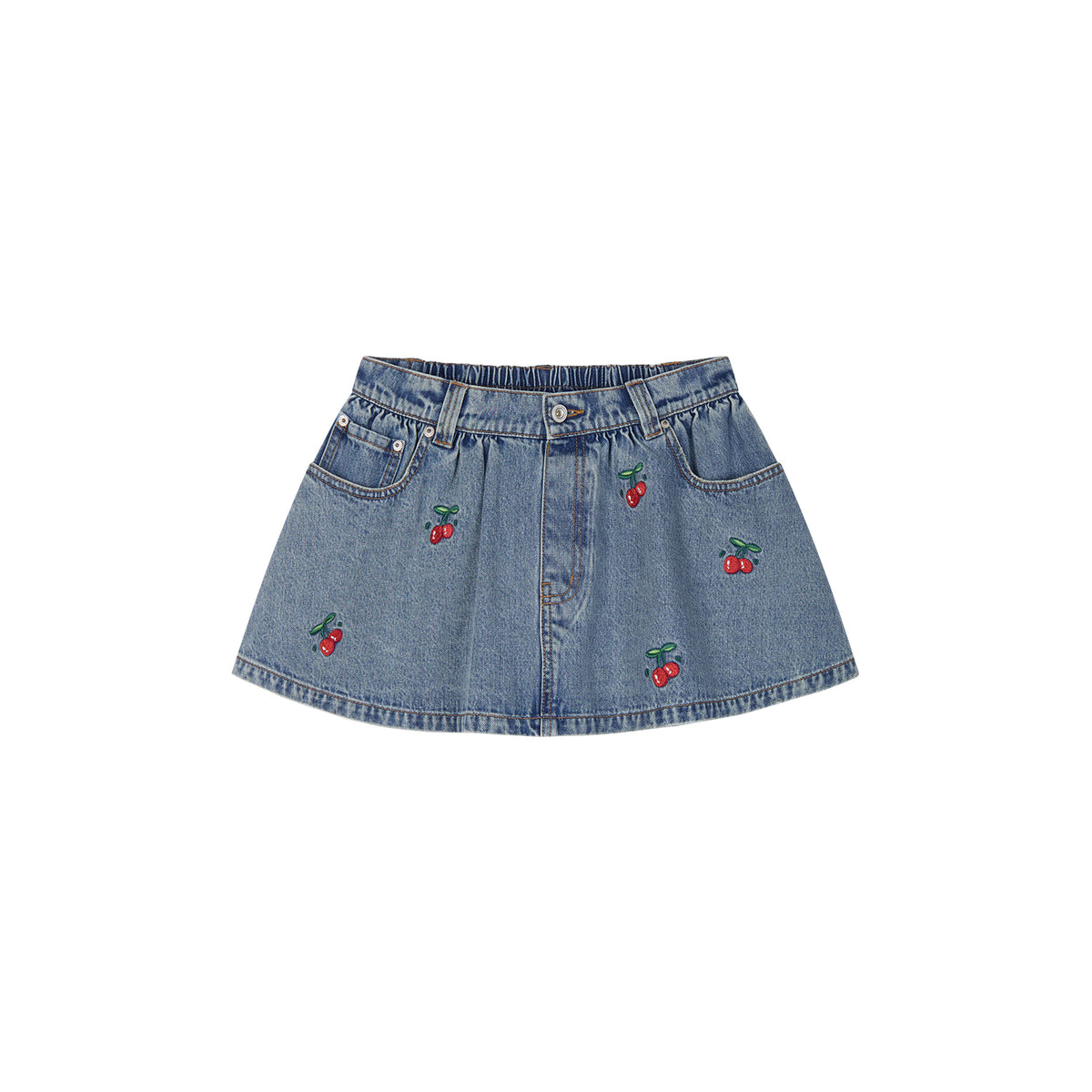 Cherry Wave Hem Denim Skirt