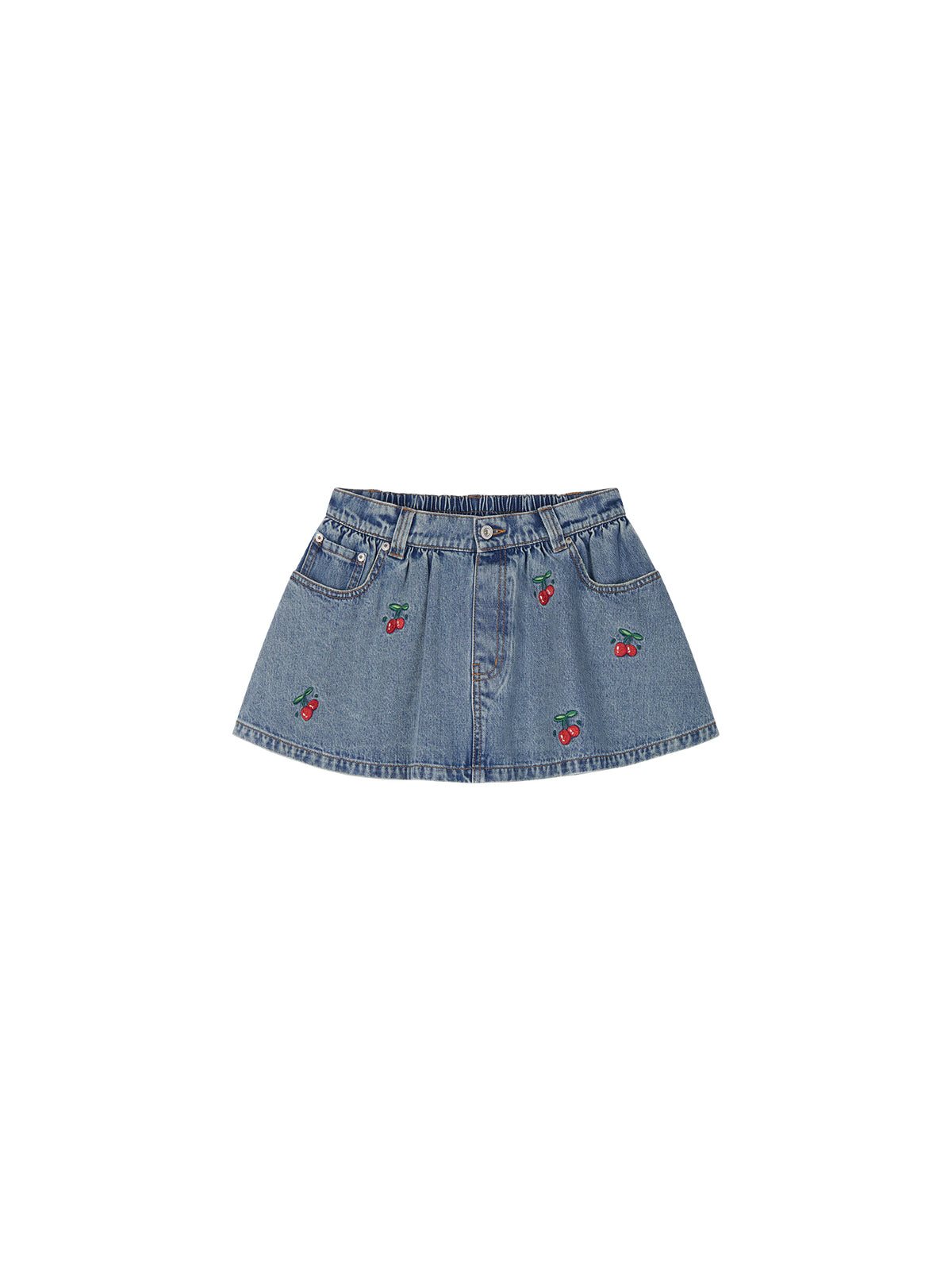 Cherry Wave Hem Denim Skirt
