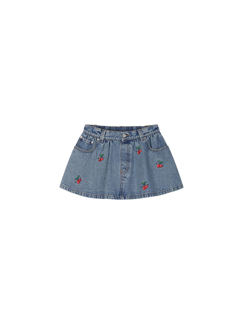 Cherry Wave Hem Denim Skirt