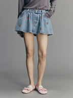 Cherry Wave Hem Denim Skirt