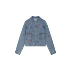 Sporty Cherry Embroidered Denim Jacket