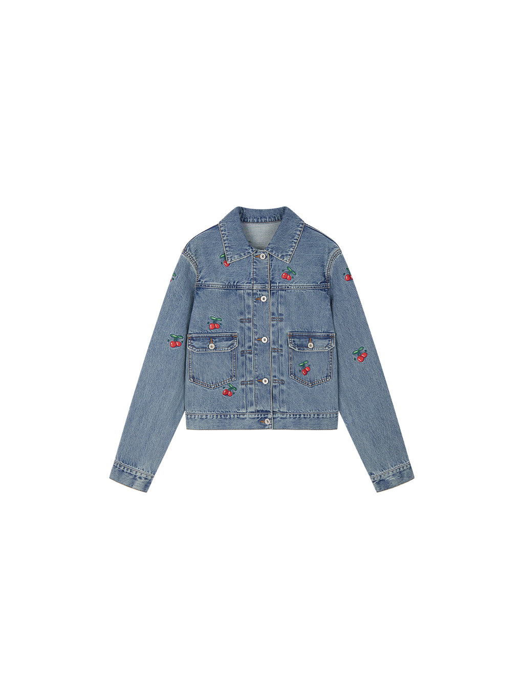 Sporty Cherry Embroidered Denim Jacket