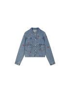 Sporty Cherry Embroidered Denim Jacket