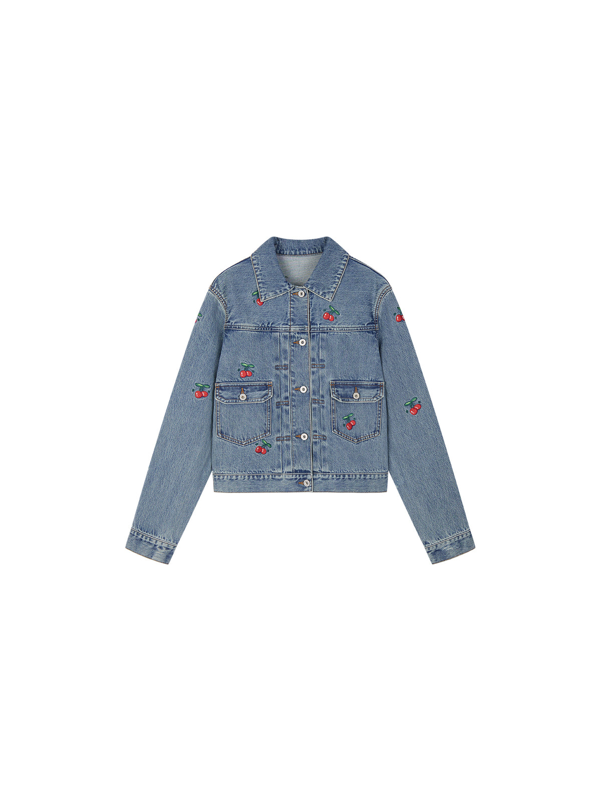 Sporty Cherry Embroidered Denim Jacket