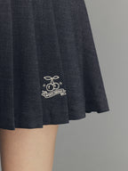 Cherry Embroidered Faux Layered Pleated Skirt