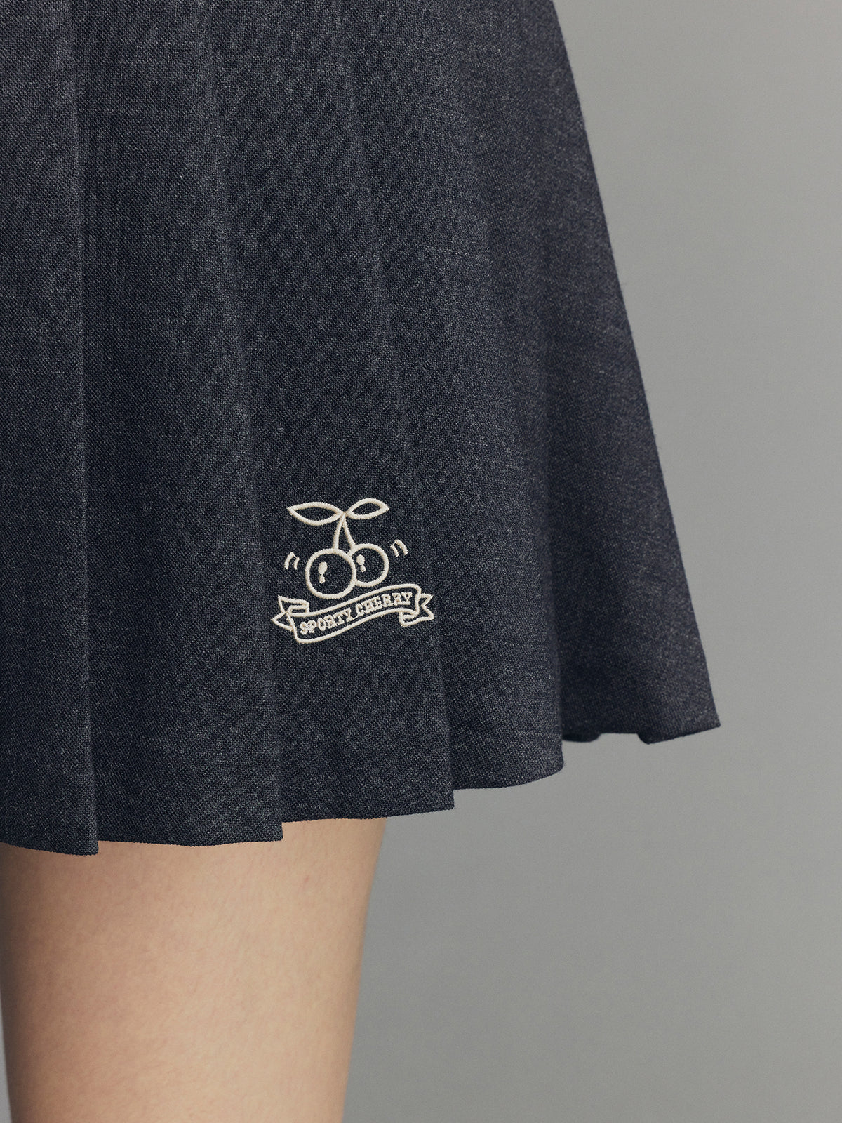 Cherry Embroidered Faux Layered Pleated Skirt