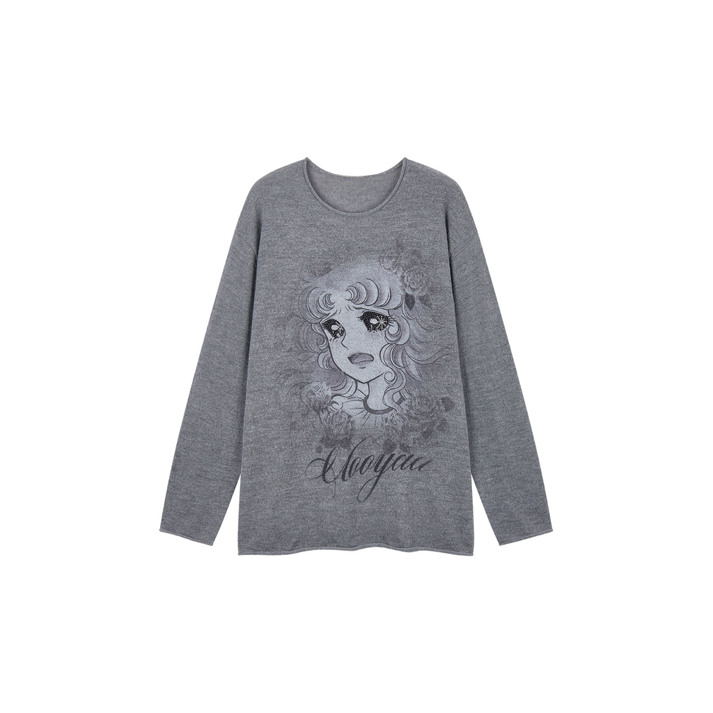 Rhinestone Pretty Girl Print Mohair Sweatshirt