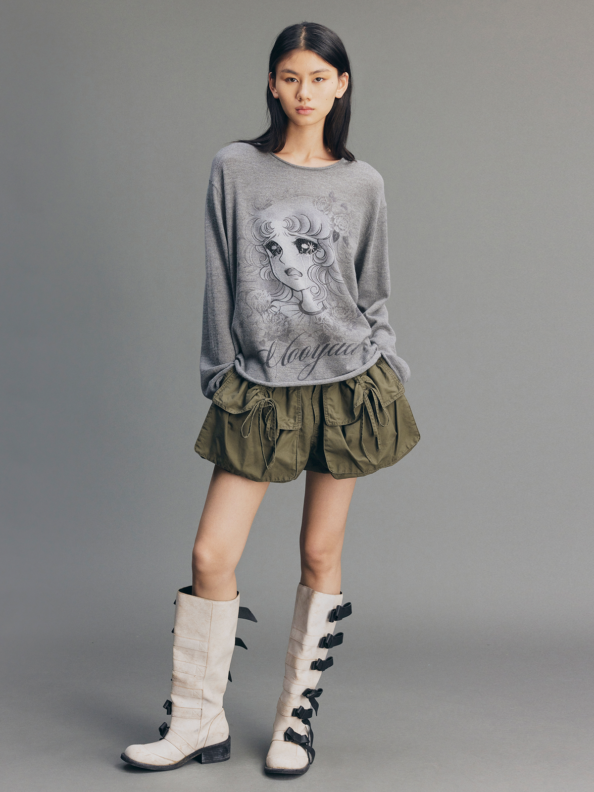 Rhinestone Pretty Girl Print Mohair Sweatshirt