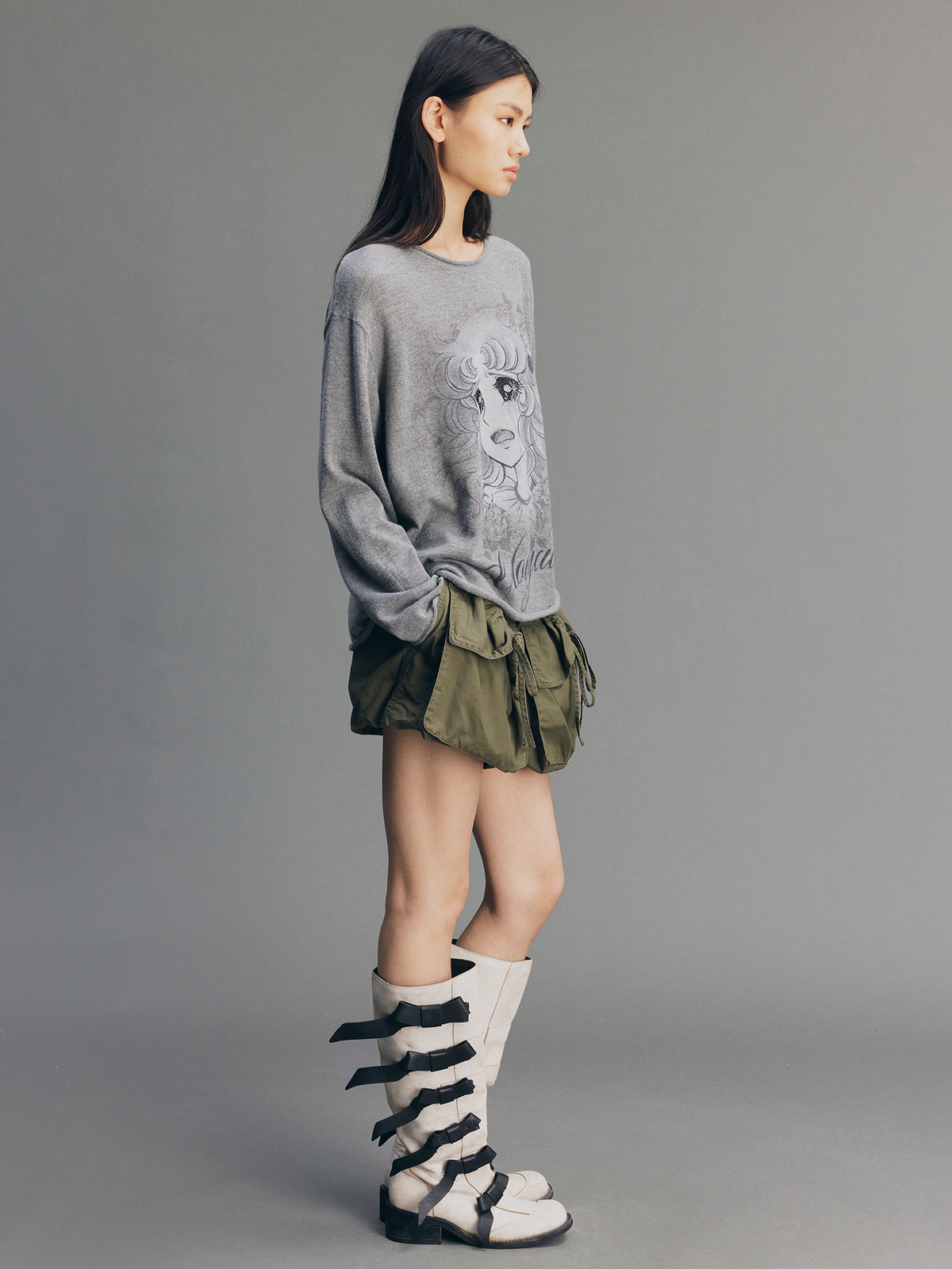 Rhinestone Pretty Girl Print Mohair Sweatshirt