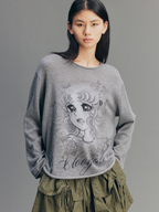 Rhinestone Pretty Girl Print Mohair Sweatshirt
