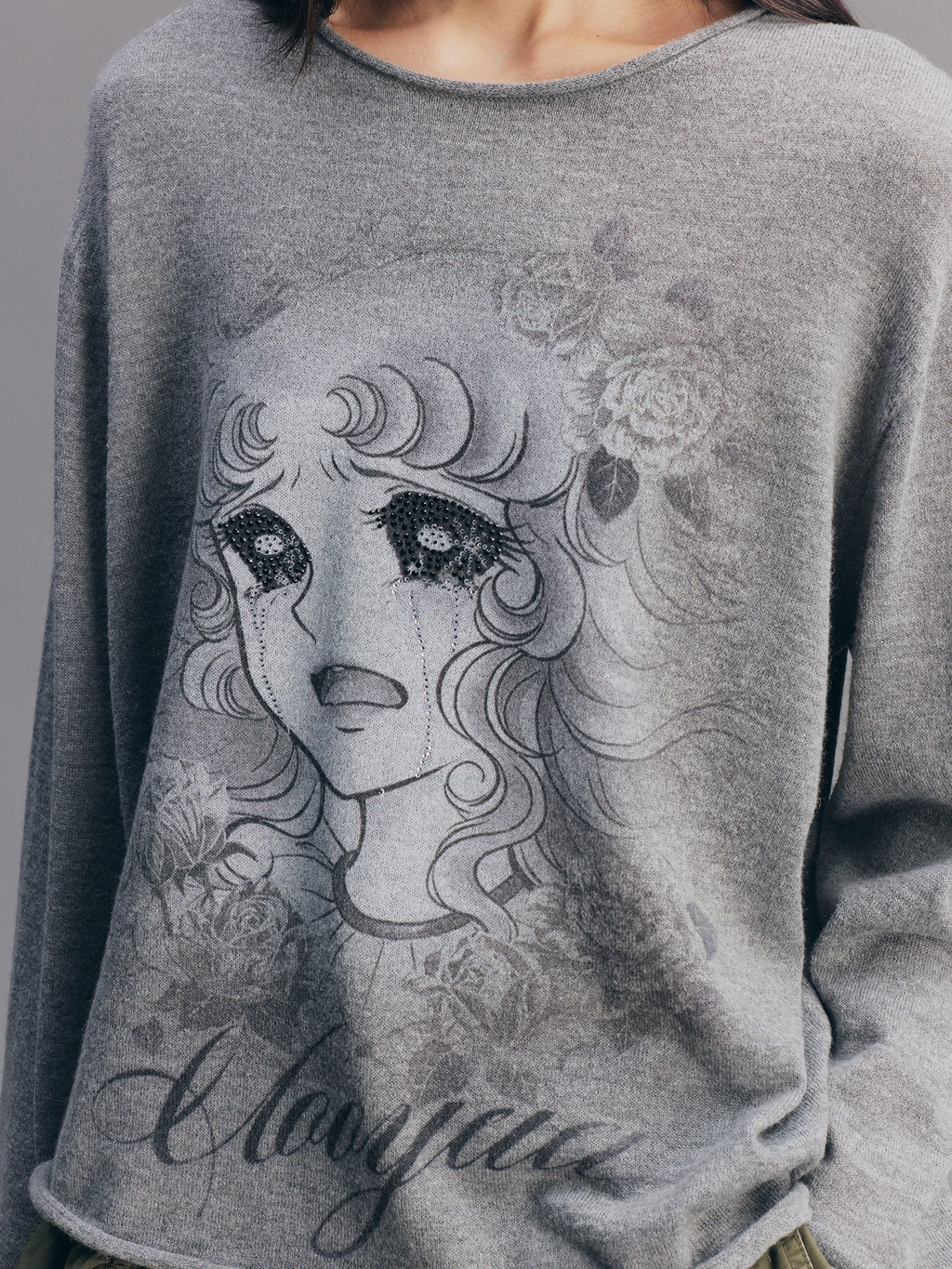 Rhinestone Pretty Girl Print Mohair Sweatshirt