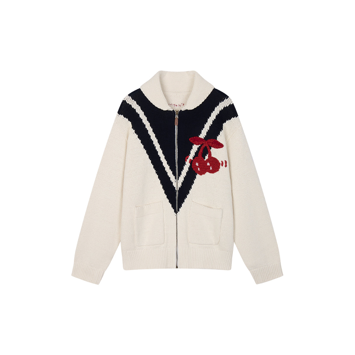 Handcrafted Sporty Cherry Sleigh-Collar Cardigan