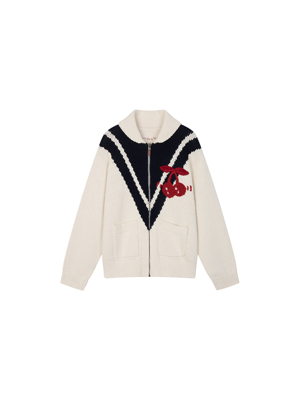 Handcrafted Sporty Cherry Sleigh-Collar Cardigan