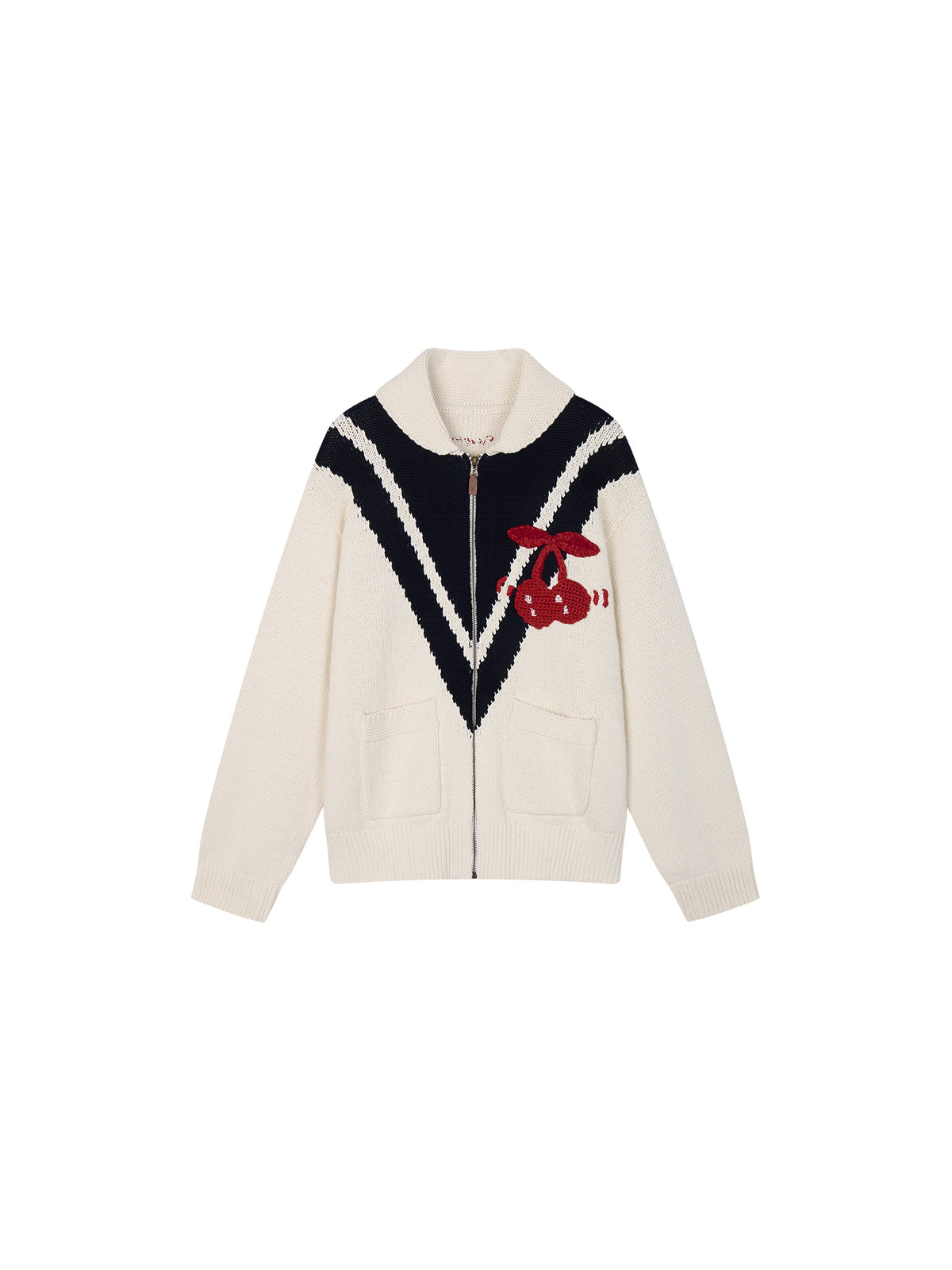 Handcrafted Sporty Cherry Sleigh-Collar Cardigan
