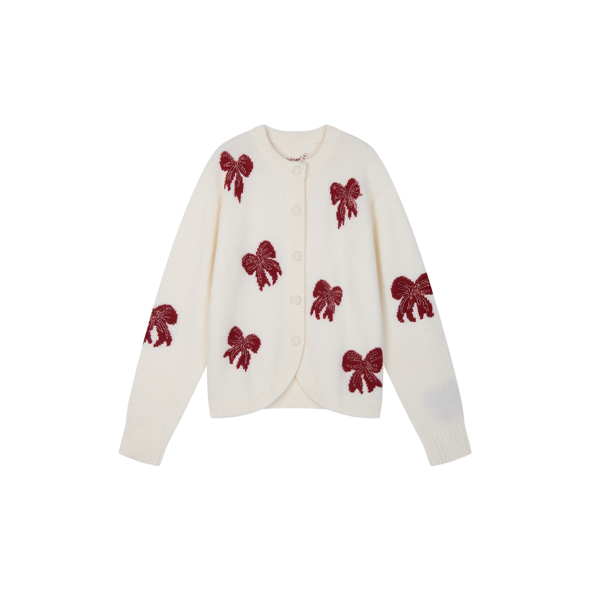 Beaded Bow Embroidered Mohair Knit Cardigan