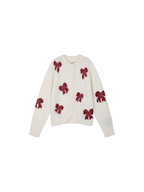 Beaded Bow Embroidered Mohair Knit Cardigan