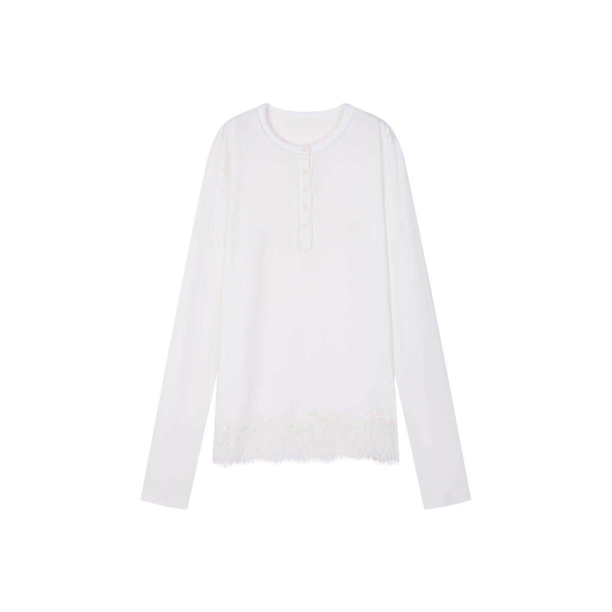 Sporty Cherry Embroidered Henley-Neck Sweatshirt