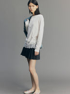 Sporty Cherry Embroidered Henley-Neck Sweatshirt