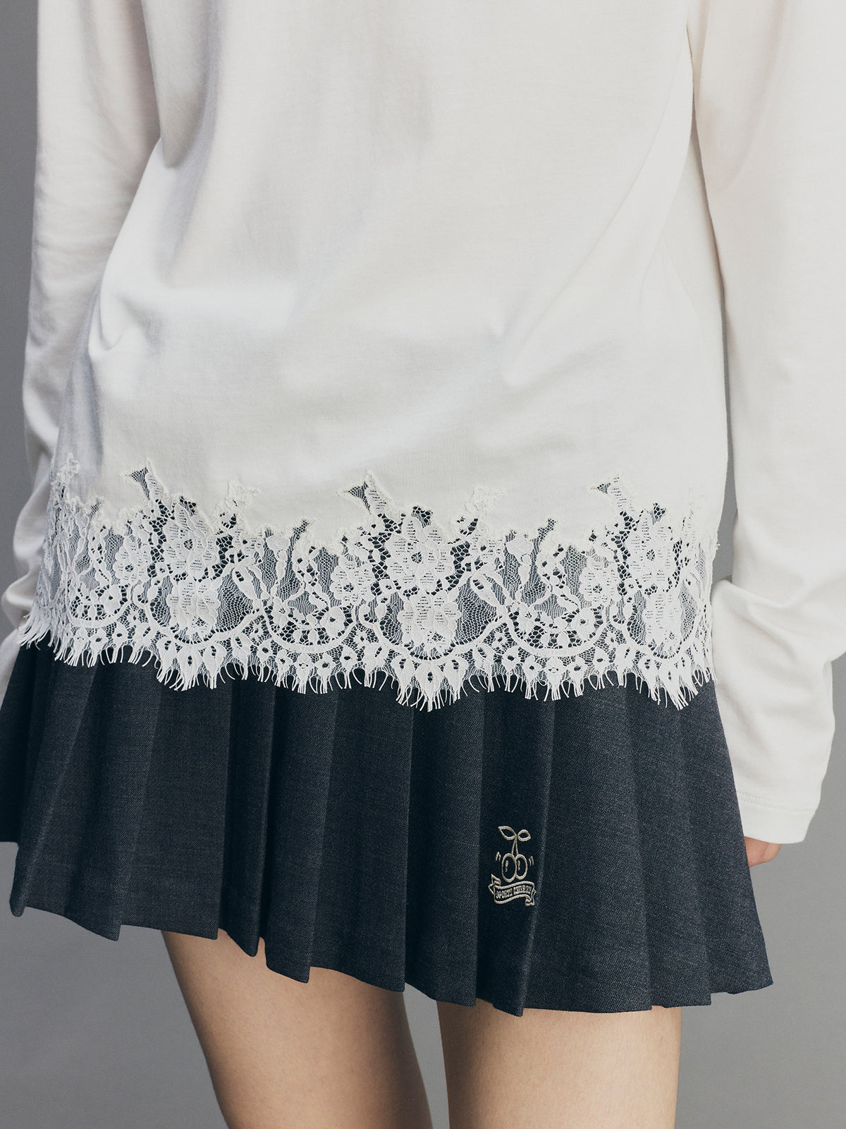 Sporty Cherry Embroidered Henley-Neck Sweatshirt