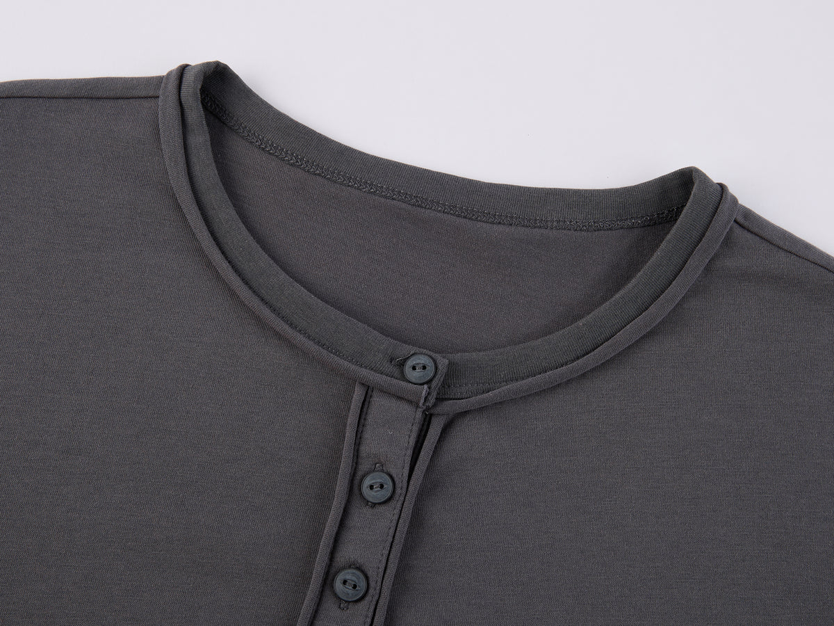 Sporty Cherry Embroidered Henley-Neck Sweatshirt