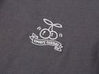 Sporty Cherry Embroidered Henley-Neck Sweatshirt