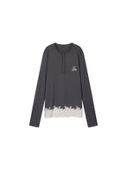 Sporty Cherry Embroidered Henley-Neck Sweatshirt
