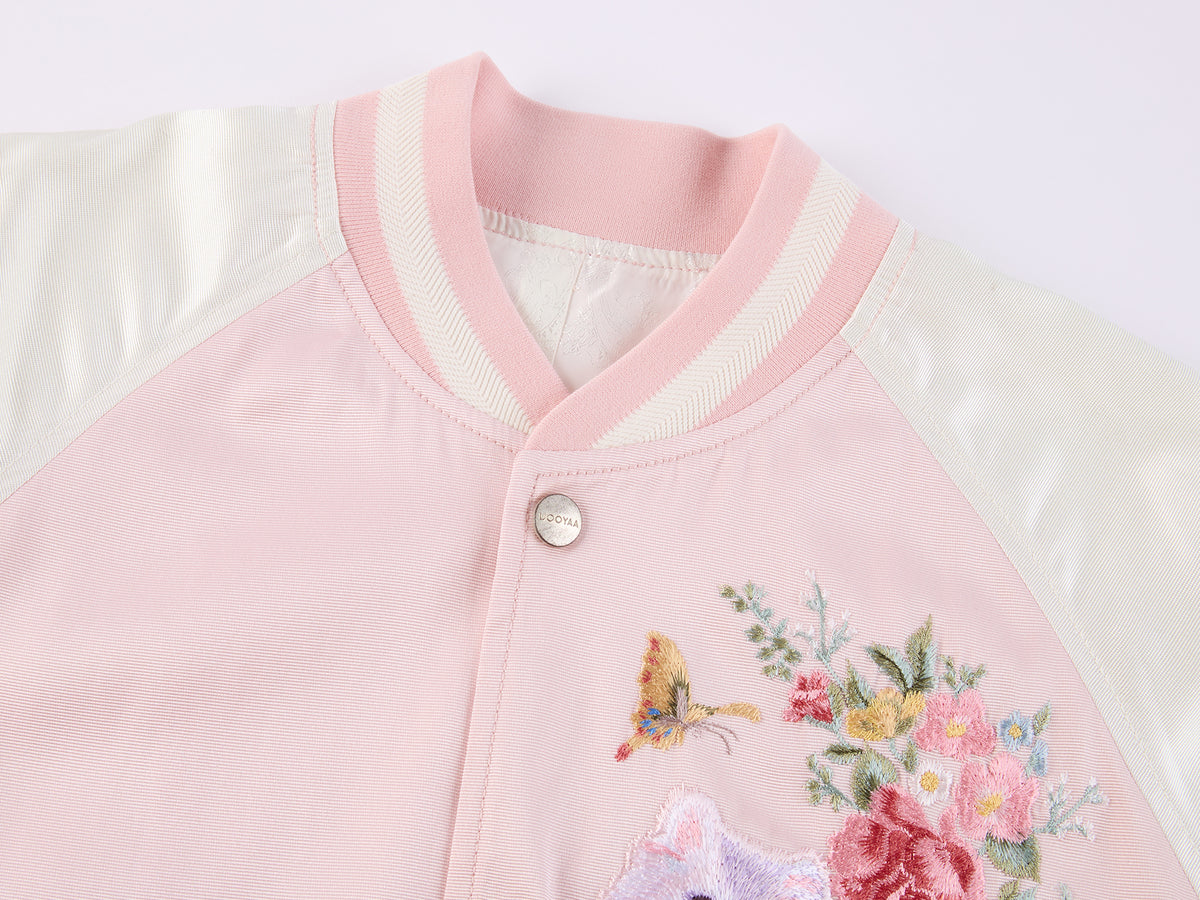 Fantasy Cat Embroidered Baseball Jacket