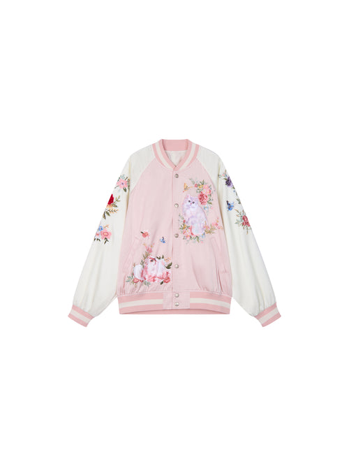 Fantasy Cat Embroidered Baseball Jacket