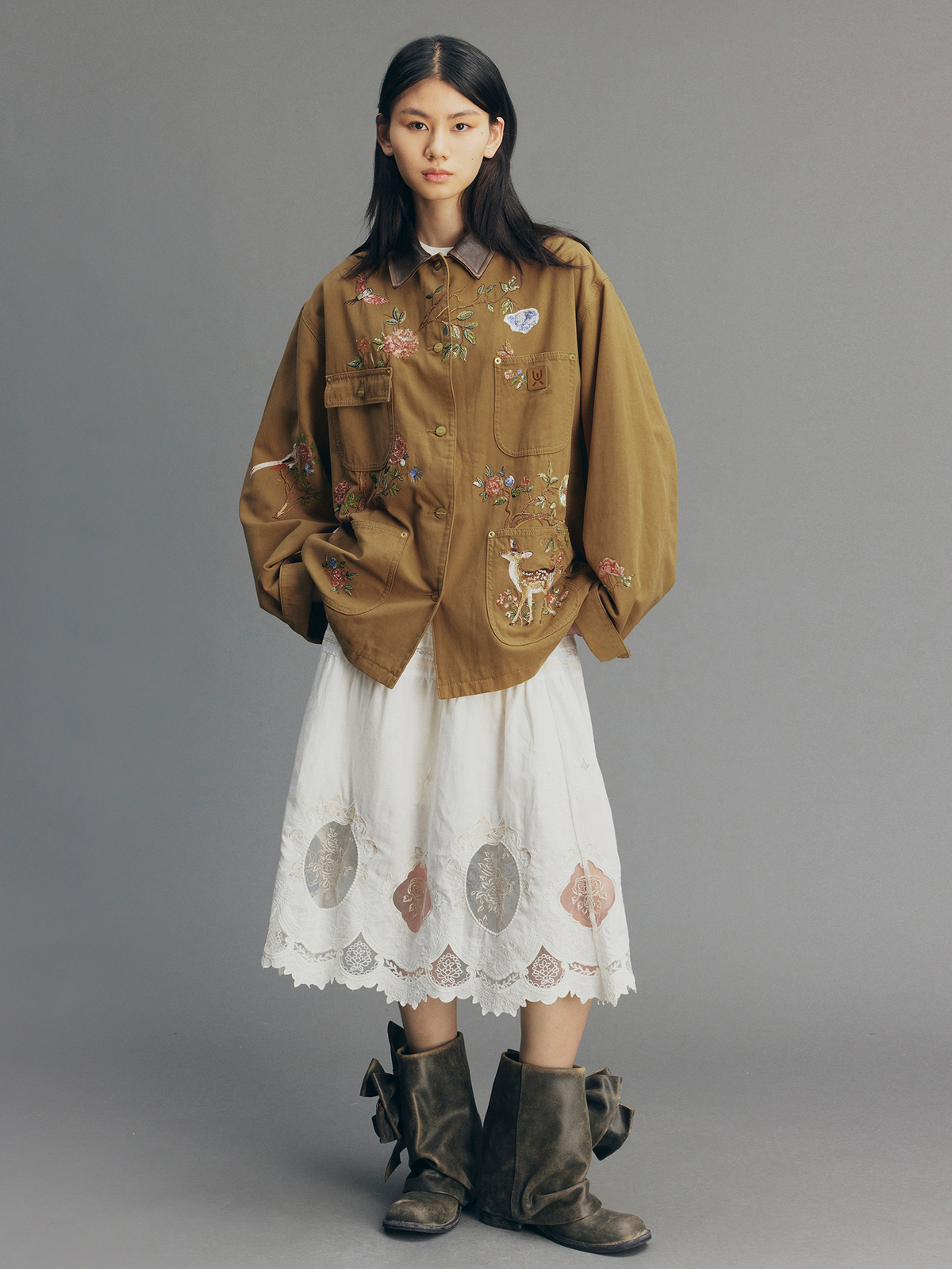 Beaded Floral Deer Embroidered Detroit Jacket