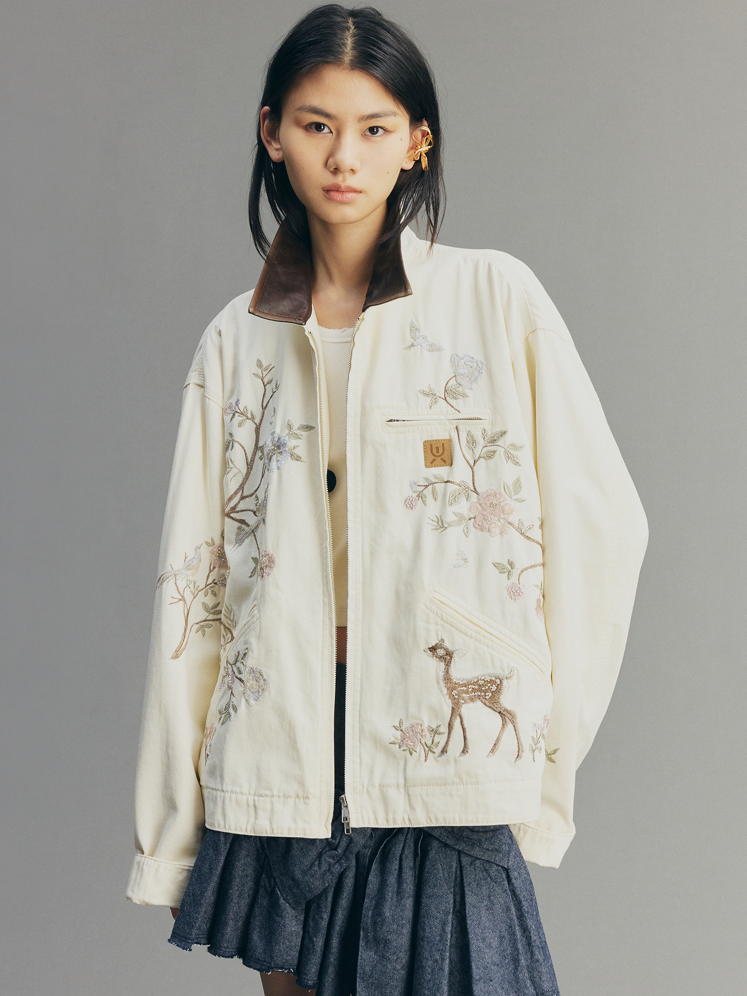 Beaded Floral Deer Embroidered Michigan Jacket