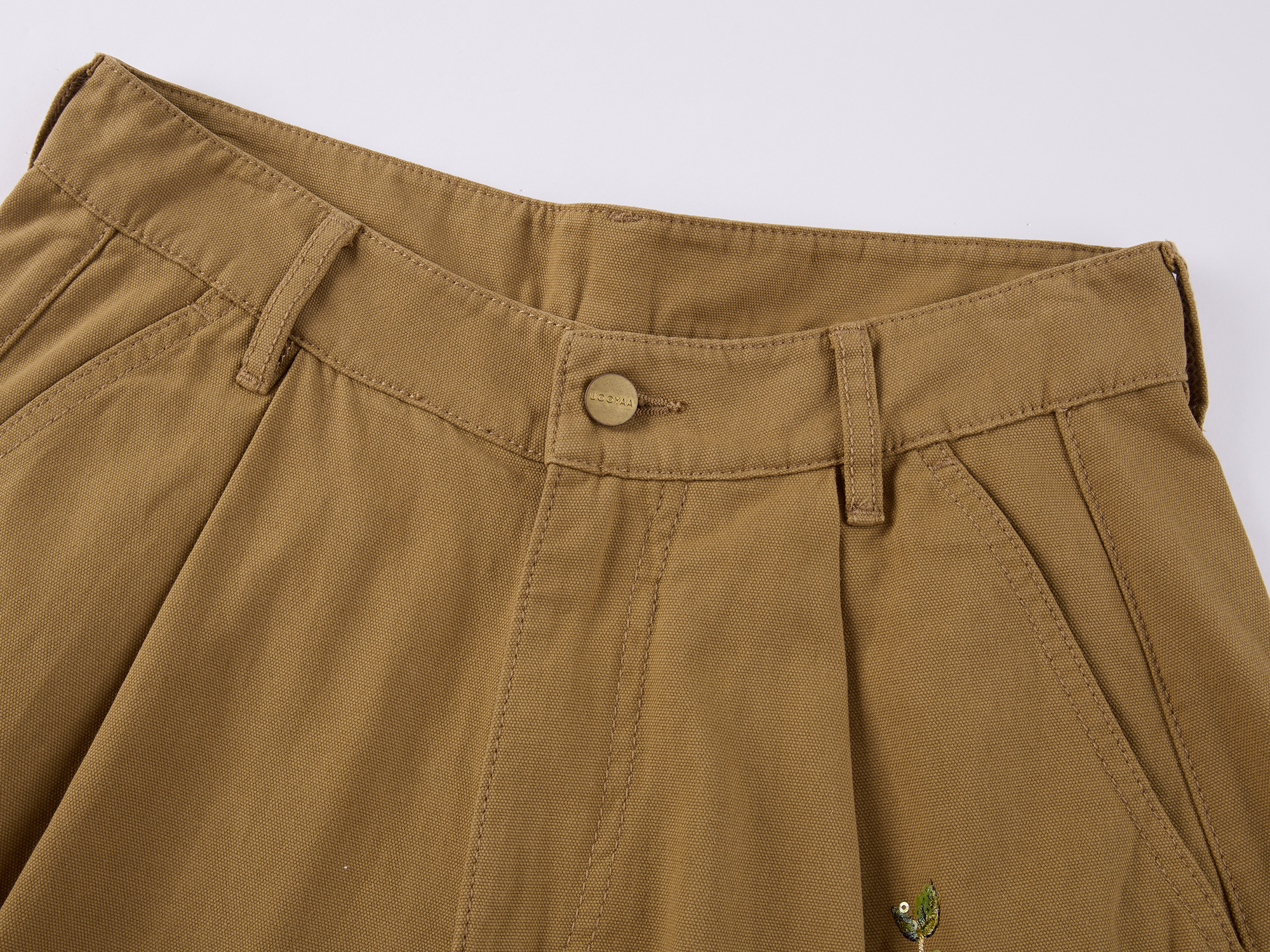 Beaded Floral Deer Embroidered Utility Shorts