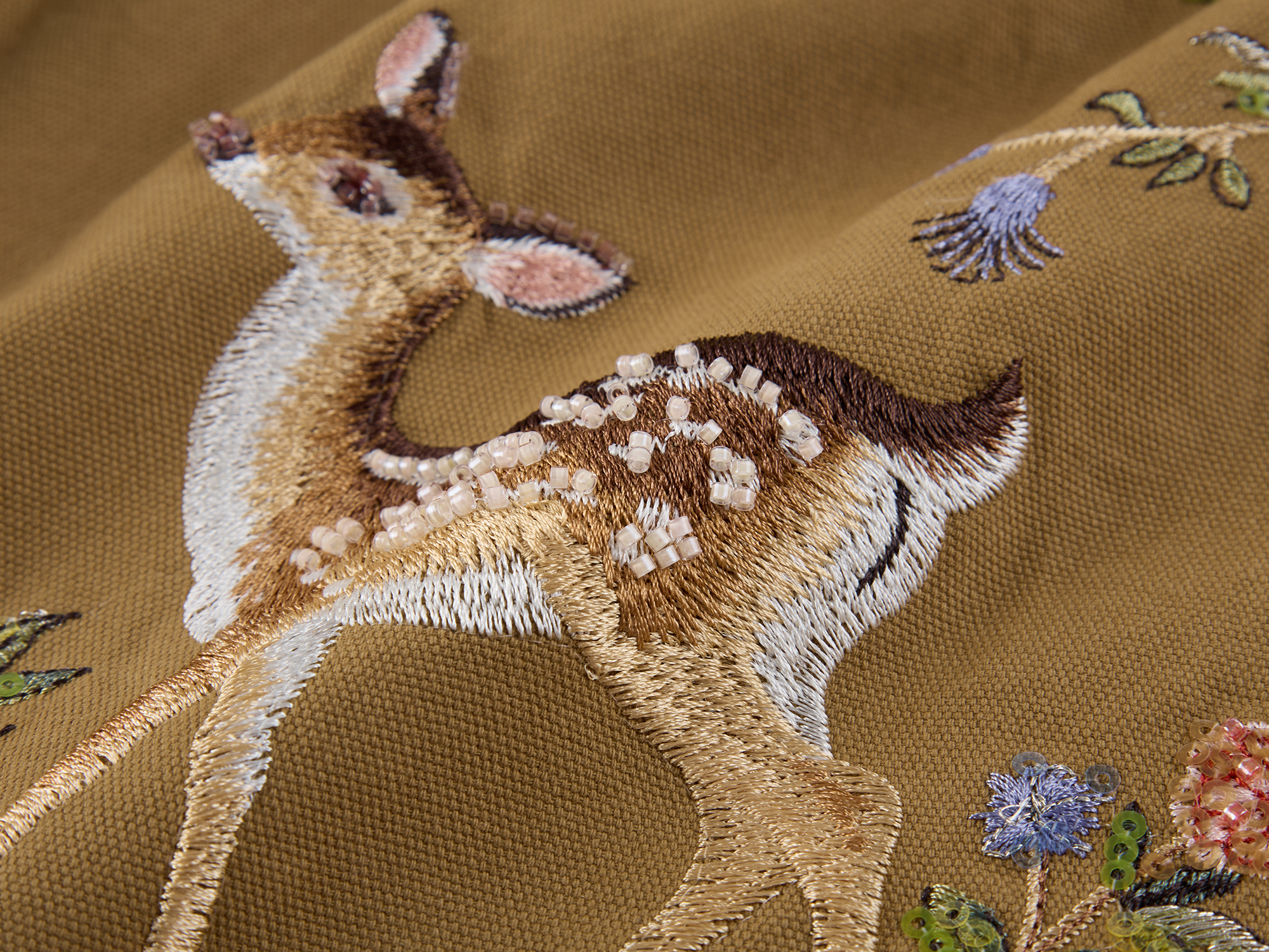Beaded Floral Deer Embroidered Utility Shorts