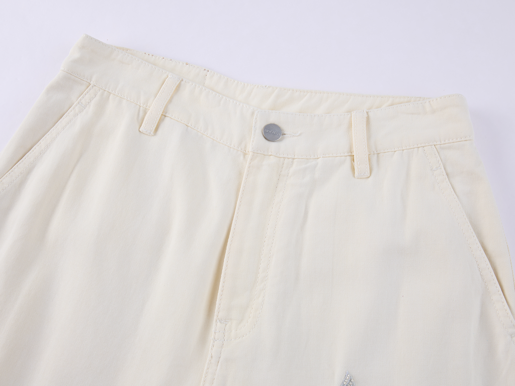 Beaded Floral Deer Washed Utility Jeans