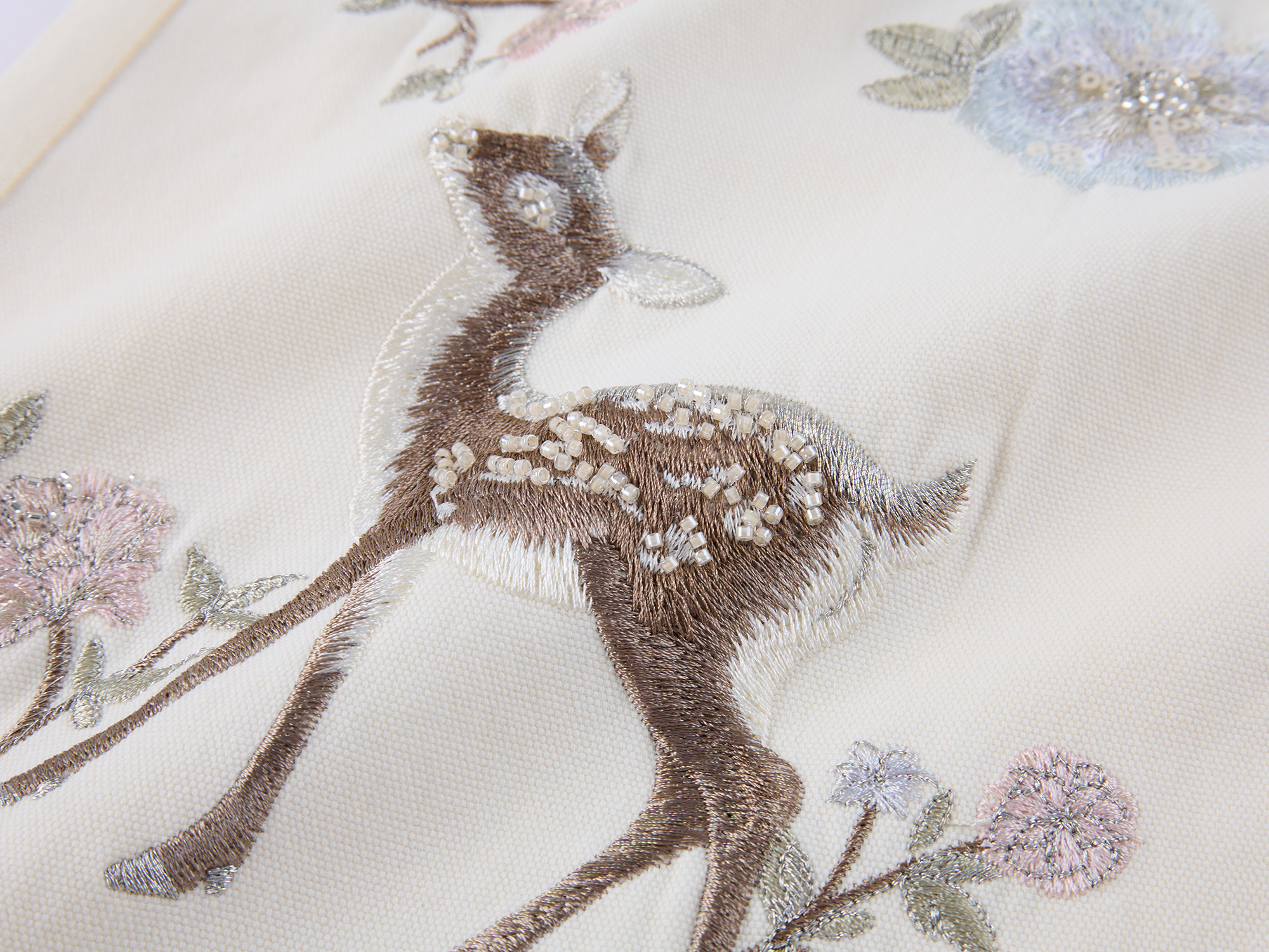 Beaded Floral Deer Washed Utility Jeans